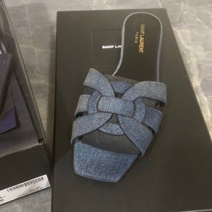 Slightly used blue denim Saint Laurent sandals